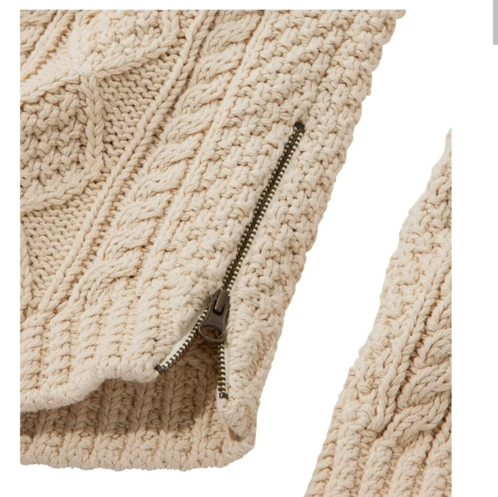 LL BEAN SIGNATURE FISHERMEN Cream Cable Knit Sweater Coastal Nautical Wool